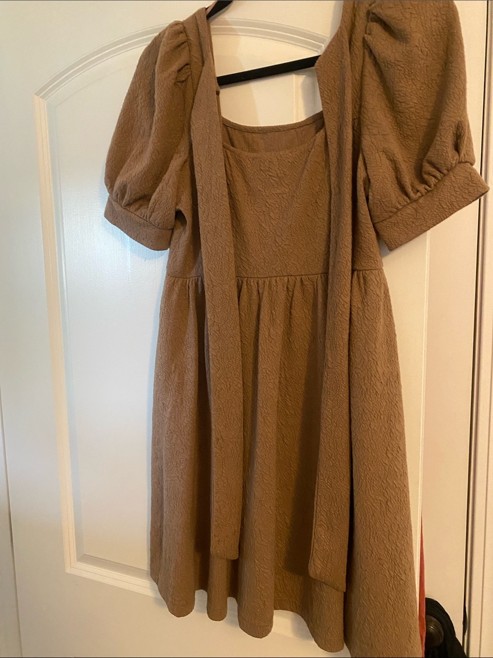 Mine Textured Puff Sleeve Dress in Camel - Picture 6 of 6